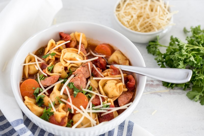 Italian Sausage & Tortellini Soup Preparation