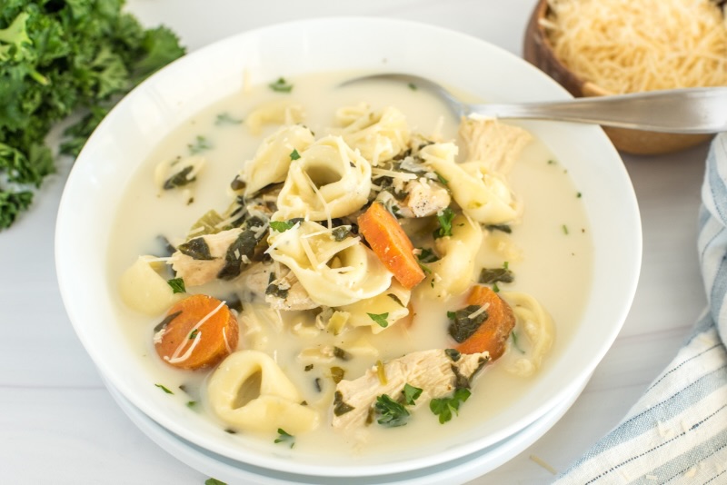 Creamy Chicken & Tortellini Soup Preparation